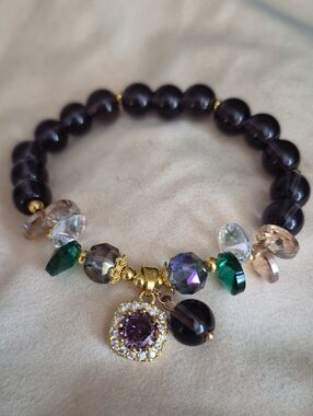 Amethyst Green Crystal Spiritual Awareness Stretch Small Bracelet